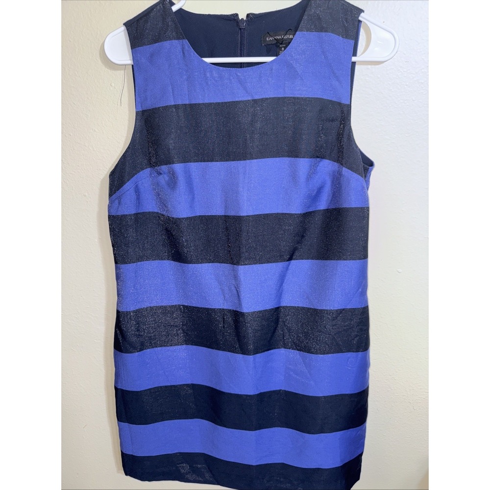 Banana Republic Petite Striped Sheath Dress Blue Black‎ Sleeveless Size 8